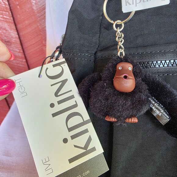 Kipling Bag Black Purse Tonal Eugina Weekender Satchel Duffel Monkey New - Picture 8 of 16